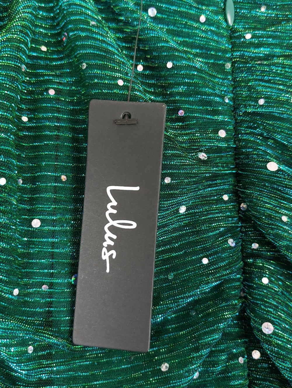 LULUS FLIRTY VIBES WOMENS GREEN SEQUIN MERMAID RUCHED BODY CON MINI DRESS L NWT - Picture 8 of 9